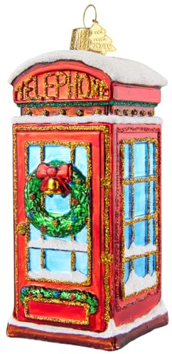 Hzyc Weihnachtsbaumschmuck,Handgeblasenes Glas-Weihnachtsdekorationen | Telefonzelle Ornament zum Aufhängen,Weihnachtsschmuck für Feiertagsparty Heim Geschenk