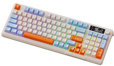 Lancoon Teclado Inalámbrico con Modo Dual 96 Teclas Luz Colorida Accesos Directos Multimedia Botón de Volumen Indicador de Nivel de Batería Larga Duración para Juegos PC Ordenador Portátil