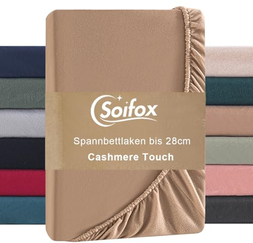 Soifox Spannbettlaken 180x200cm Winter - Sandy Beige Jersy Thermo Fleece Bettlaken 200x200 wie Biber, Kuschelig Flauschig Cashmere Touch Bettlaken für Boxspringbett Topper Matratze mit Gummizug