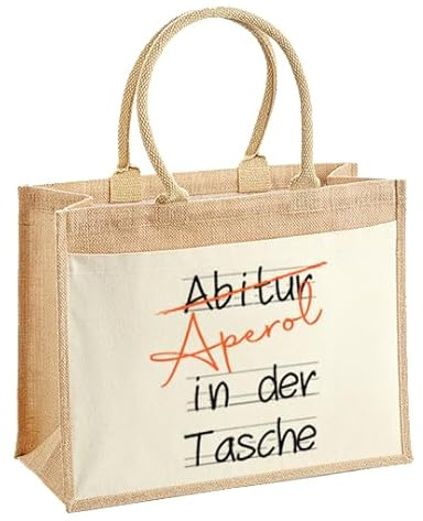 LIEBTASTISCH Aperol in der Tasche - Jutetasche Personalisiert - Abitur 2025 mit Namen - Shopper - Jutetasche - Geschenkset - Geschenkidee zur Prüfung (L (42x33x19cm))