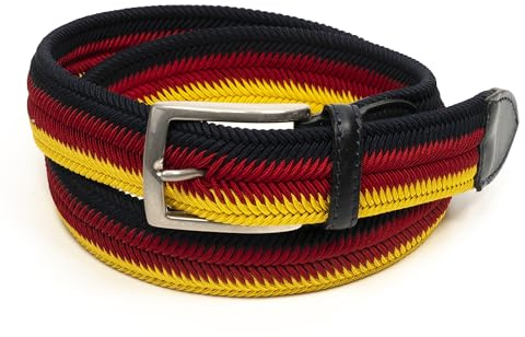 So Milano Herren Flechtgürtel/Stretchgürtel, 3-Farbig, Made in Italy (Schwarz-Rot-Gelb, 105 cm)
