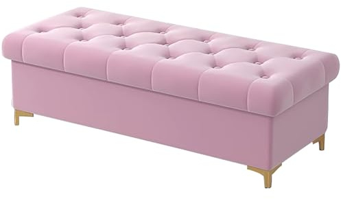 Vadderad förvaringsbänk fot av sängottoman med dolt fack stoppad puff för sovrum och vardagsrum rosa 120 x 40 cm – eleganta och funktionella möbler