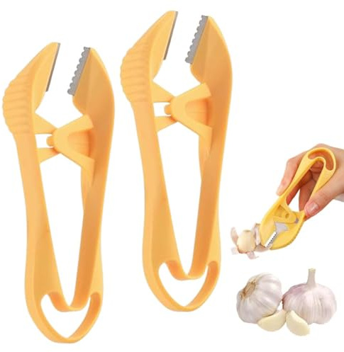 2 pcs Éplucheur d'Ail, Orange, Pince à Ail Avec Trou de Suspension pour Éviter Les Odeurs sur Vos Mains, Eplucheur Legumes Manuel Outils de Cuisine Polyvalents et Simples