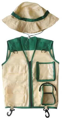 Chaqueta de para niños, disfraz de fiesta temática de selva, juego de sombrero y chaleco para aventuras al aire libre para excursiones en el patio playa Safari Picnic Camping