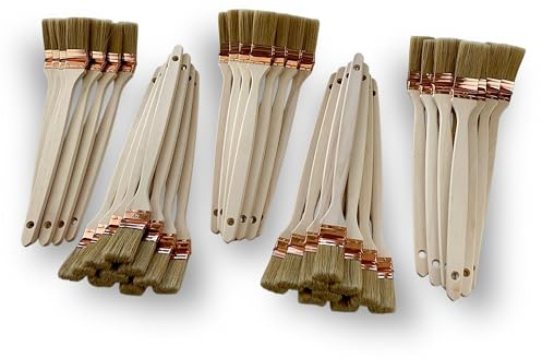 Lot de 50 pinceaux radiateur Plats à tête coudée | Largeur 40 mm | Soie Blanche | Virole cuivrée | Manche en Bois | Idéal pour Angles, Volets, Coins, tuyaux et Bords | Kibros 340P_40x50