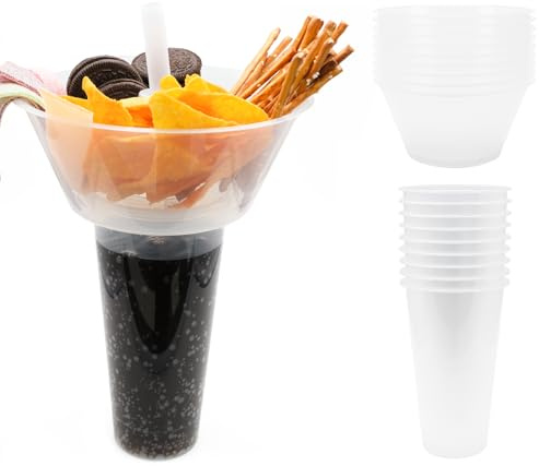 Lot de 10 gobelets à collation 2 en 1 avec bol à collation et gobelet réutilisables 700 ml – Gobelets de fête avec paille pour chips, popcorn, bonbons et bien plus encore – Gobelets à emporter pour