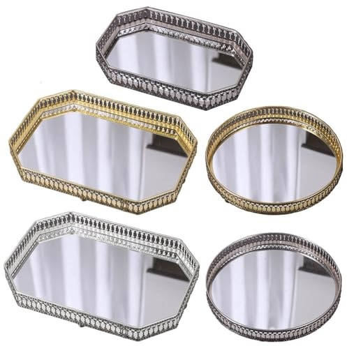 FUANA Plateau en métal miroir de luxe léger pour bijoux, maquillage, parfum avec suspension murale, plat décoratif vintage pour maison, café, restaurant, cuisine, ustensiles de cuisine