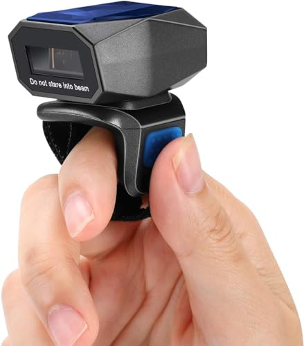 Eyoyo 1D Escáner de Código de Barras Bluetooth, 2,4G Inalámbrico, Mini Lector de Anillo con Cable USB para iOS Android, para Almacén Supermercado Librería...