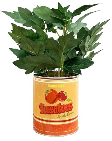 Alfie Francis 28cm Tall Artificial Tomato Plant in Vintage Style Metal Tin Pot Houseplant Indoor Kitchen Decoration Ornament Gift