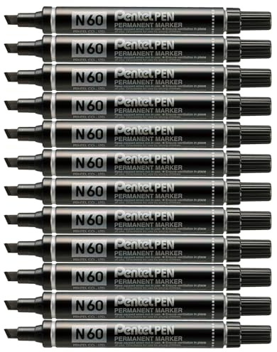 Pentel Pen Lot de 12 Marqueurs permanents Noir