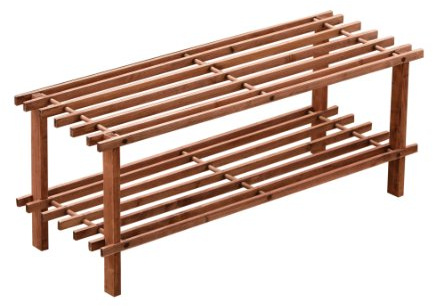 Premier Housewares Small Shoe Rack 2 Tier Slatted Shoe Racks Storage Wooden Shoe Rack Dark Cedar Wood Shoe Cabinet 29.5 x 74 x 26 cm