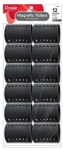 Annie Magnetic Hair Rollers 2 Inch, 12 Count Gray Curlers for Smooth Curls & Waves, Easy Dry or Damp Sets, Secure Comfortable Fit, Use with Pins/Clips