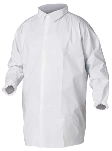 Kleenguard A40 Liquid & Particle Protection Lab Coats (44445), 5-Snap Closure, Knee Length, Elastic Wrists, White, 2XL, 30 / Case