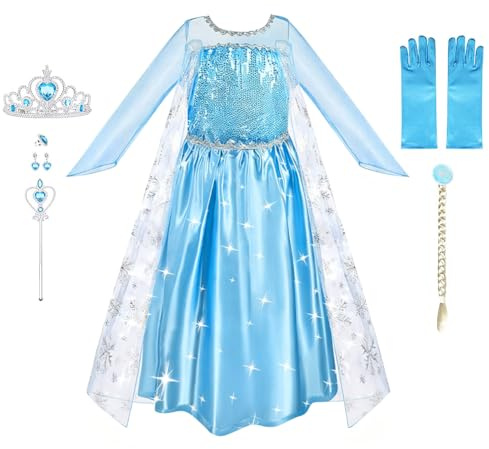 URAQT Krone Kleid Prinzessin Kostüm Kinder Mädchen, 150CM