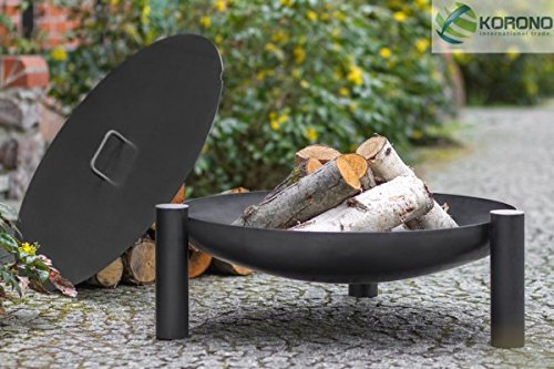 Korono Feuerschale Feuerschüssel mit Deckel 80 cm auf 3 Beinen Stahl - Lagerfeuer & stilvolle Beleuchtung