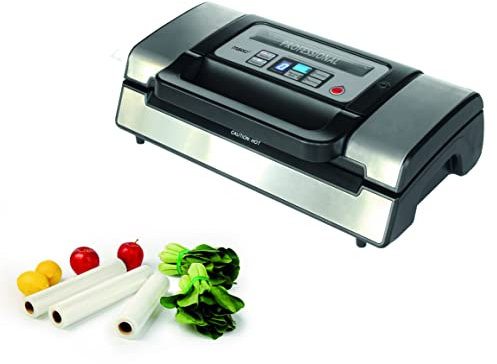 Maxxo VM Profi - Macchina professionale per sottovuoto, doppia chiusura, 20 l/min, pompa sottovuoto 900 mbar, attrezzature In acciaio inox, sigillatrice per alimenti