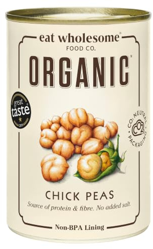Eat Wholesome Bio Kichererbsen, 400g (12er Pack) - In Wasser, Vorgekocht, Ohne Salzzusatz, 100% Natürlich, Proteinquelle, Vegan, Non-BPA Auskleidung