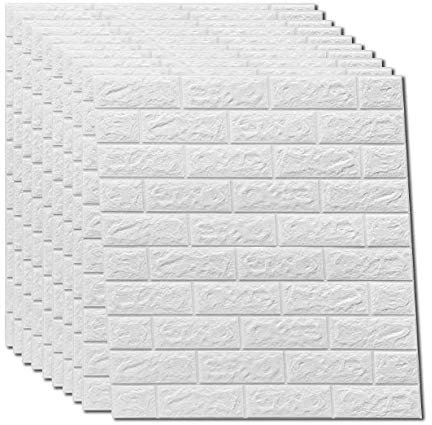 Paneles de pared 3D autoadhesivos, aspecto de piedra, papel pintado, resistente al agua, ladrillo, vinilo adhesivo de pared, PVC, 77 cm x 70 cm, 10 unidades, color blanco