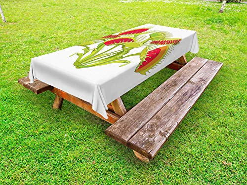 ABAKUHAUS Venere acchiappamosche Tovaglia da Esterno, Bouquet di Venere acchiappamosche, Tovaglia da Picnic Lavabile Decorativa, 145 cm x 305 cm, Scuro Coral Lime Green