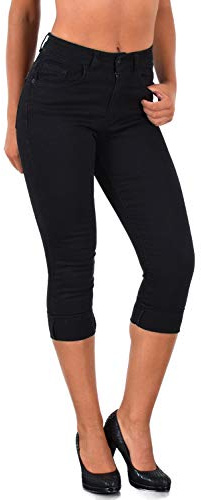 ESRA Pantacourt Femme Jean Capri Pantalon Jeans pour Femmes à Grandes Tailles J740