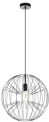 EGLO Pendelleuchte Okinzuri, 1 flammige Hängelampe Vintage, | Hängeleuchte aus Stahl in Nickel-Schwarz, Esstischlampe, Wohnzimmerlampe hängend mit E27 Fassung