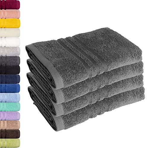 Lavea® 4er Set Handtuch 50x100 cm – Saugstarke und Weiche Handtücher aus 100% Baumwolle, Frottierserie Elena – Waschbar und Strapazierfähig - Anthrazit