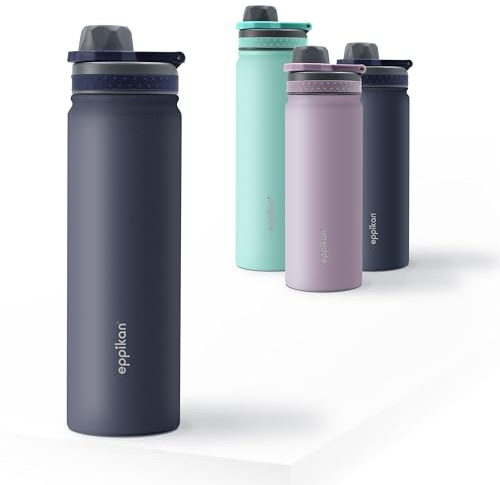 EPPIKAN® EppiSporty Edelstahl Thermosflasche Trinkflasche Isolierflasche Sportflasche Wasserflasche 530ml, 750ml Sport-Schul-Fitness-Outdoor-flasche mit Sportdeckel (Dark Blue, 750 ml)
