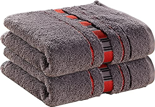 Erwin Müller Handtuch-Set 2er-Pack Achern grau/rot Größe 50x100 cm - #500g/m² - schnell trocknend, extra saugstark, beidseitige Schlaufen