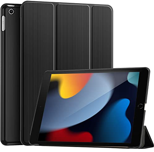 ProCase Fodral Skal till iPad 10,2 tum 2021 9:e Gen/2020 8:e Gen/2019 7:e Gen, Unikt Borstat Fodral, Ultratunn lättviktsställ Smart Cover Case -Svart