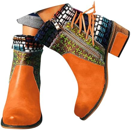 ticticlily Damen Stiefel Herbst Winter Kurze Stiefel Retro Runde Zehenpartie Low Heel Schnürstiefel Reißverschluss Stiefeletten Winterstiefeletten