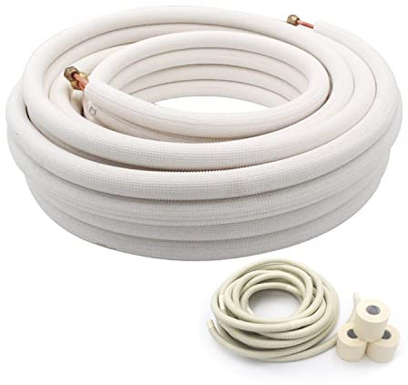 25 Ft Air Conditioning Copper Tubing Pipe Extension, 1/4 1/2 3/8 PE Thickened for Mini Split AC and Heating Equipment Insulated Coil Line HVAC Refrigerant with Nuts (1/4 & 1/2* 3/8 PE WITH NUTS)