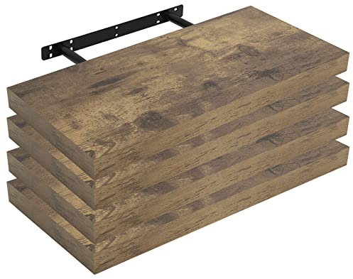 WOLTU Wandregal 4 Stück Set Wandboard Bücherregal Regale für Deko Wandablagen aus MDF Holz,Hängeregal Vintagebraun,60x22.9x3.8cm,RG9319hov-4