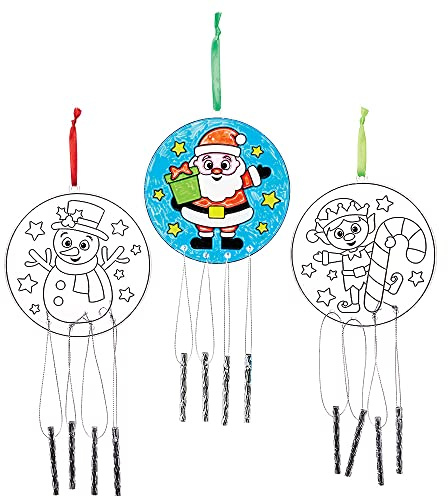 Baker Ross FX378 Christmas Suncatcher Windchimes - Pack of 3, Garden Christmas Decorations, Kids Painting Craft Decorations