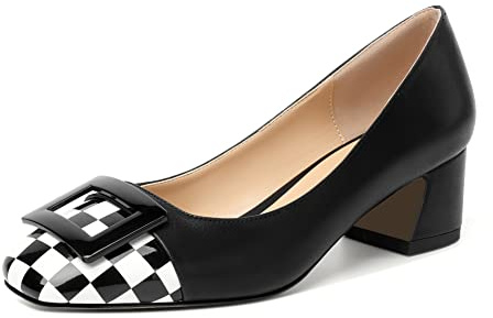 Elashe Femme Escarpins Talon Bloc À Enfiler Chaussuer Petit Talon Chic Pumps Matt Noir EU39