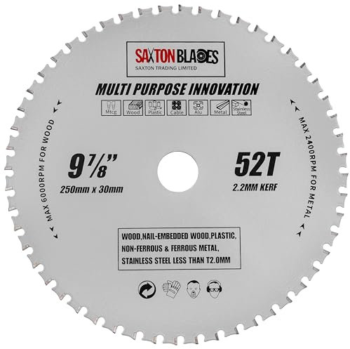 TCT25052TMPT Saxton TCT Mehrzweck-Kreissägeblatt, 250 mm x 52 Zähne, Holz und Metall, passend für Bosch, Dewalt, Ryobi, Makita etc