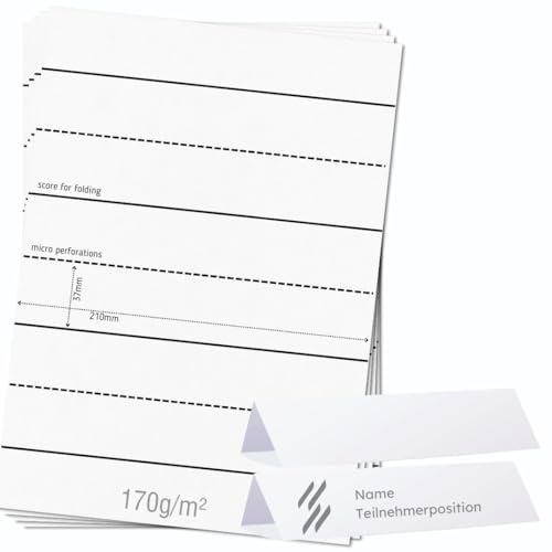 OfficeGear breite Klappkarten, 4-fach [55 Blatt – 220 Stück] – 37 × 210 mm – Bedruckbare Tischaufsteller aus 170 g/m² Karton – für Hotels, Gastronomie, Konferenzen, Events – inkl. Designvorlage