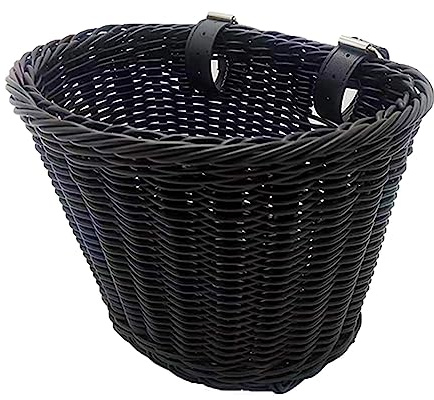 Cesta para Bicicleta, Cesta para Bicicleta con Manillar Delantero Tejido a Mano con Correas de Cuero Ajustables, Cesta de Almacenamiento de Bicicleta con Manillar Delantero de Mimbre para(Negro)