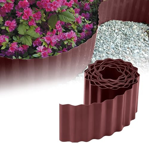 GARDENIX Rasenkante Kunststoff 9m, Höhe 25 cm - Beeteinfassung Gewellte für Blumenbeet - Beetumrandung Kunststoff Braun, Beetbegrenzung, Flexibel, Wetterbeständig, Einfache Montage