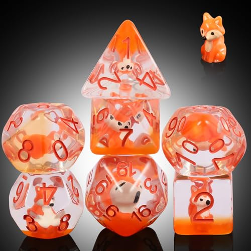Fox Dice DND, DNDNDND, 7 dadi in resina D&D con sacchetto di velluto per dungeon e draghi, giochi di ruolo e da tavolo (volpe)