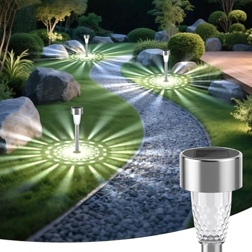 Aigostar Solar Lights Outdoor Garden, 12 Pack Outdoor Lights Solar Powered Stake Lights, Waterproof Solar Pathway Lights, Stainless Steel LED Garden Light Landscape Path Lighting for Walkway Lawn