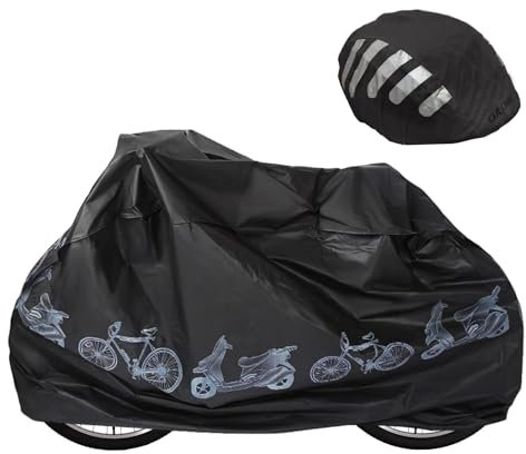 2 Pezzi Copertura per Bicicletta Set, Custodie per Bici con Copertura per Casco, Custodie per Bicicletta Impermeabile, Anti Polvere Pioggia, Anti neve, Protezione UV, Antipolveri, Anti-guano(Nero)