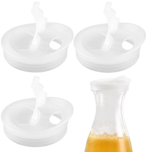 DOERDO DD Lids (3Pcs) Plastic Lids for 70MM Regular Mouth Water Pitcher, Glass Carafe, Jug - Reusable, Easy to Use, White