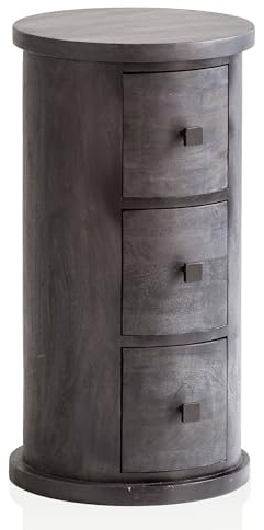 FineBuy Kommode 65 cm Mango Massivholz Schwarz mit Schubladen, Rund | schmaler Beistellschrank aus Echtholz, Schränkchen handgefertigt, Mini Sideboard mit viel Stauraum für kleine Räume