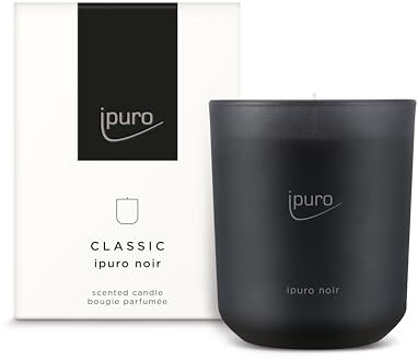 ipuro Candela profumata classica decorativa – NOIR | Candela profumata in vetro con rosa, patchouli, legno di sandalo, eucalipto e aroma di cocco, candele con profumo duraturo, candela profumata per
