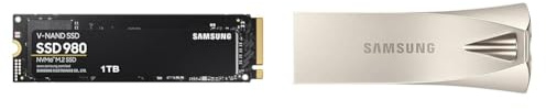 Samsung 980 NVMe M.2 SSD & BAR Plus USB-Stick Typ-A, 64 GB, 200 MB/s Lesen, 30 MB/s Schreiben, widerstandsfähiger USB 3.1 Flash Drive mit Schlüsselring, Champagne Silver, MUF-64BE3/APC