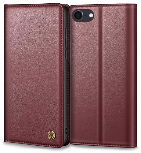 Thorhülle Handyhülle für iPhone SE 2022/2020 Hülle, Premium Lederhülle Schutzhülle Tasche für iPhone SE/8/7 Hülle Wallet Kartenfach Standfunktion Flip Case für iPhone SE Klappbar, Weinrot