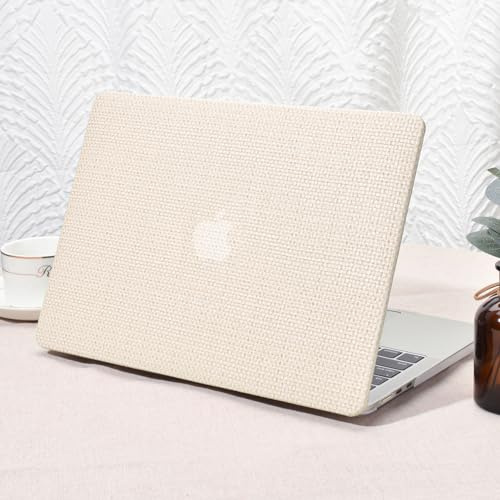 Vozehui Kompatibel mit MacBook Air 15 Zoll Gehäuse 2024 2023 Release M3 A3114 M2 A2941 Chip Liquid Retina Display Touch ID,Leder Kunststoff Hartschalenkoffer Tastaturabdeckung, Beige Gewebt
