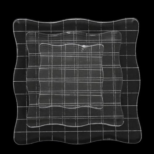 3 blocchi acrilici per timbri in silicone ondulati, con griglia. Trasparenti, per scrapbooking, carte e artigianato.