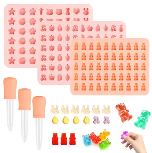 Gummibärchen Selber Machen Set, Silikon Pralinenformen und Schokoladenformen mit Tropfern, Mini Eiswürfelformen für Gelee und Süßigkeiten