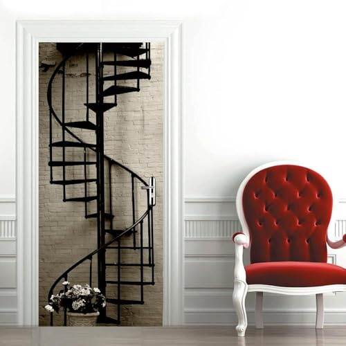 Adesivi Per Porte 3D Per Porte Interne Scala A Chiocciola 80 X 200 Cm Decalcomanie Murali Autoadesive Impermeabili In Vinile Per Porta Per Camera Da Letto, Ufficio, Bagno - Foto Della Porta -0J1J2S4M
